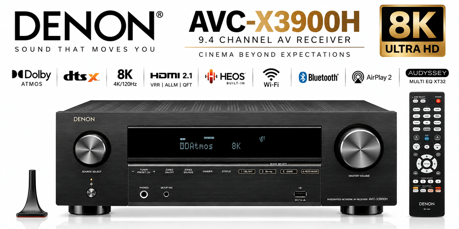 Denon AVC-X3900H – רסיבר קולנוע ביתי 9.4 ערוצים 8K עם Dolby Atmos